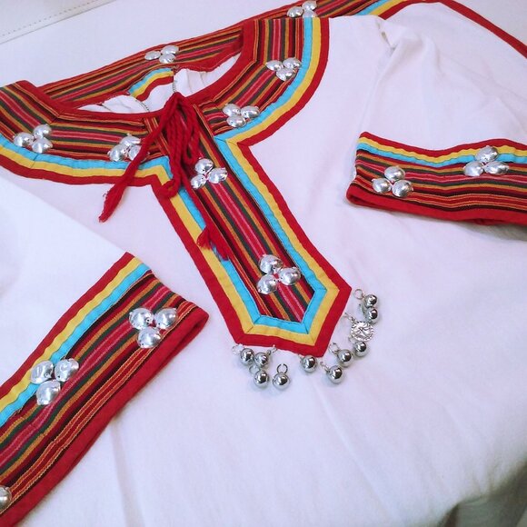 Vintage Ethnic Boho Tribal Kaftan Maxi Dress -M(10) Embellished Striped Dangles - Picture 5 of 10